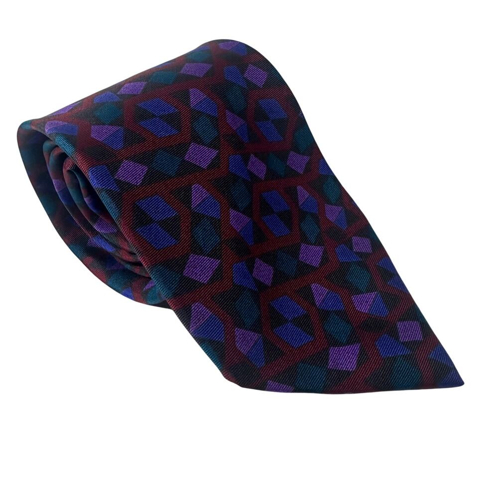 Vintage Stafford Italian Silk Geometric Power Tie 90s Abstract Wide 4” USA Made